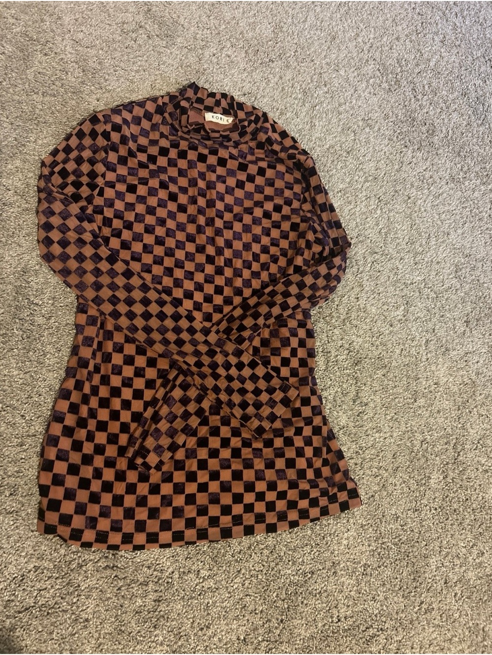 Kori Brown and Black Checkerboard Long Sleeve Top